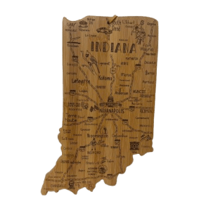 Indiana-Shaped Serving Board with Cities and Sites